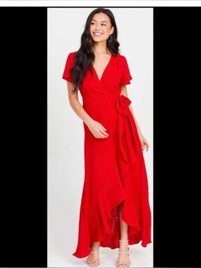 Altar'd State Red Wrap High-Low Maxi Dress Size Small